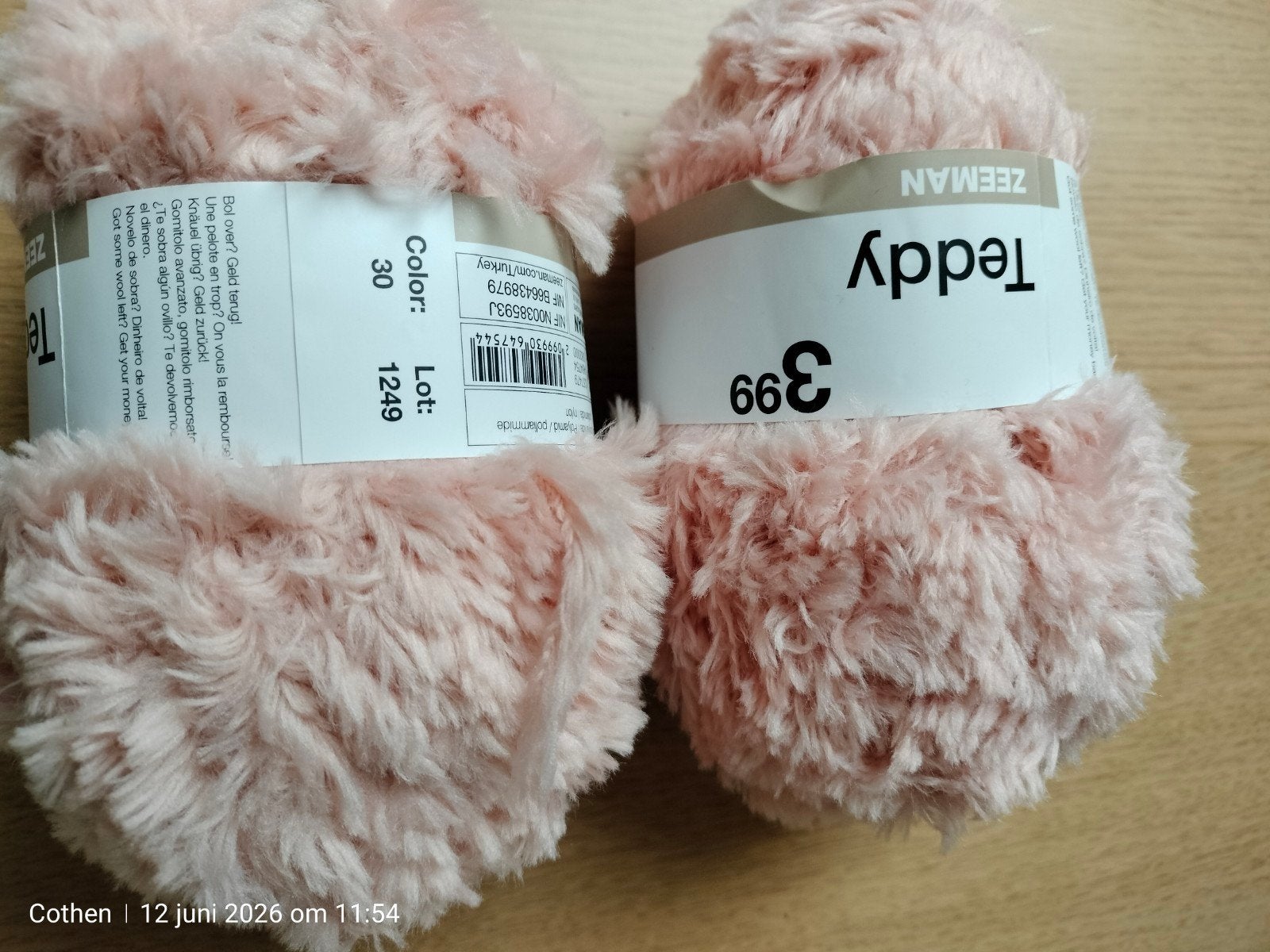 2 bollenteddy garen roze, Ophalen of Verzenden, Nieuw, Breien of Haken, Wol of Garen