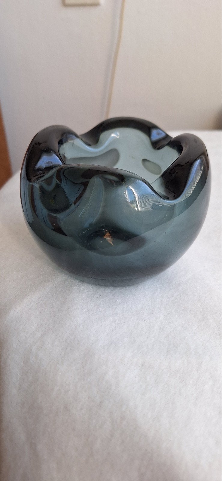Vintage Glazen Asbak - Donkerblauwgroen/Grijs, Ophalen of Verzenden