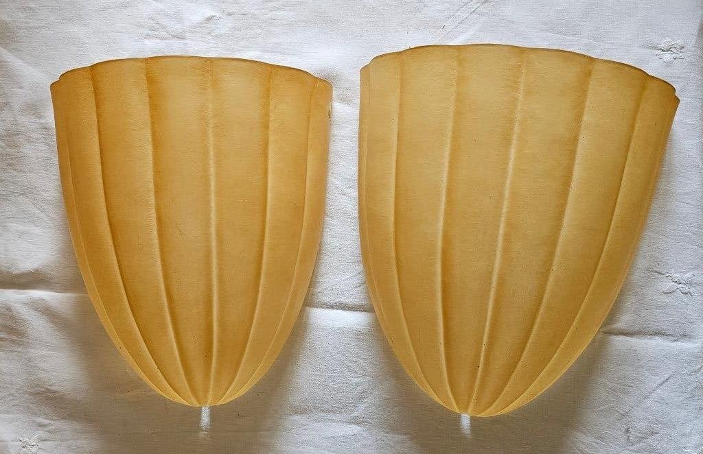 Wandlamp glas, "schelp", 2 stuks, Wandlamp, Geel, E27 (groot), Ophalen of Verzenden