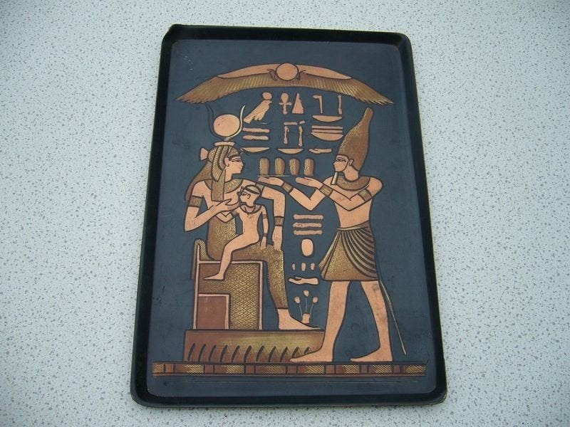 Oud koperen wandbord met Egyptische afbeelding, Ophalen of Verzenden