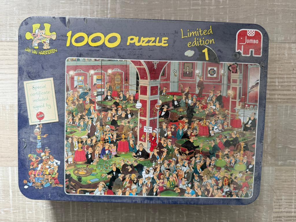 Jan van Haasteren puzzel limited edition 1 nieuw in blik, Ophalen of Verzenden, 500 t/m 1500 stukjes, Nieuw