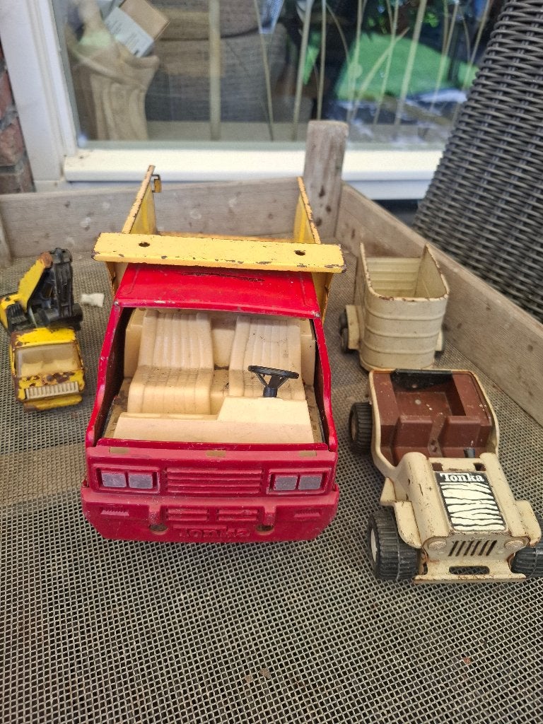 Vintage Tonka speelgoed 3x kraanwagen, jeep, kiepwagen, Verzamelen, Speelgoed, Ophalen of Verzenden, Gebruikt