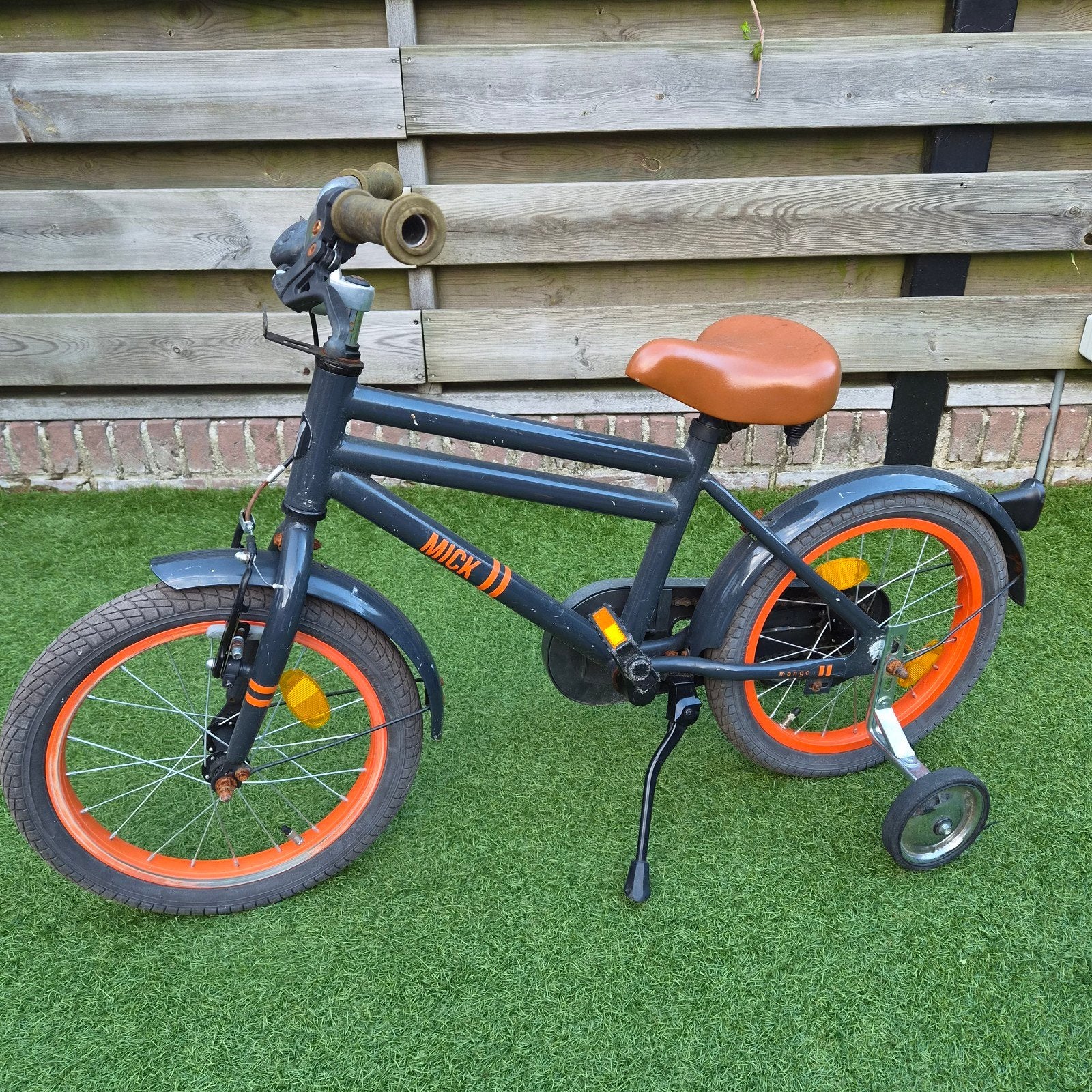 Mick kinderfiets 16 inch met zijwieltjes, Terugtraprem, Zijwieltjes, Ophalen of Verzenden, Mick