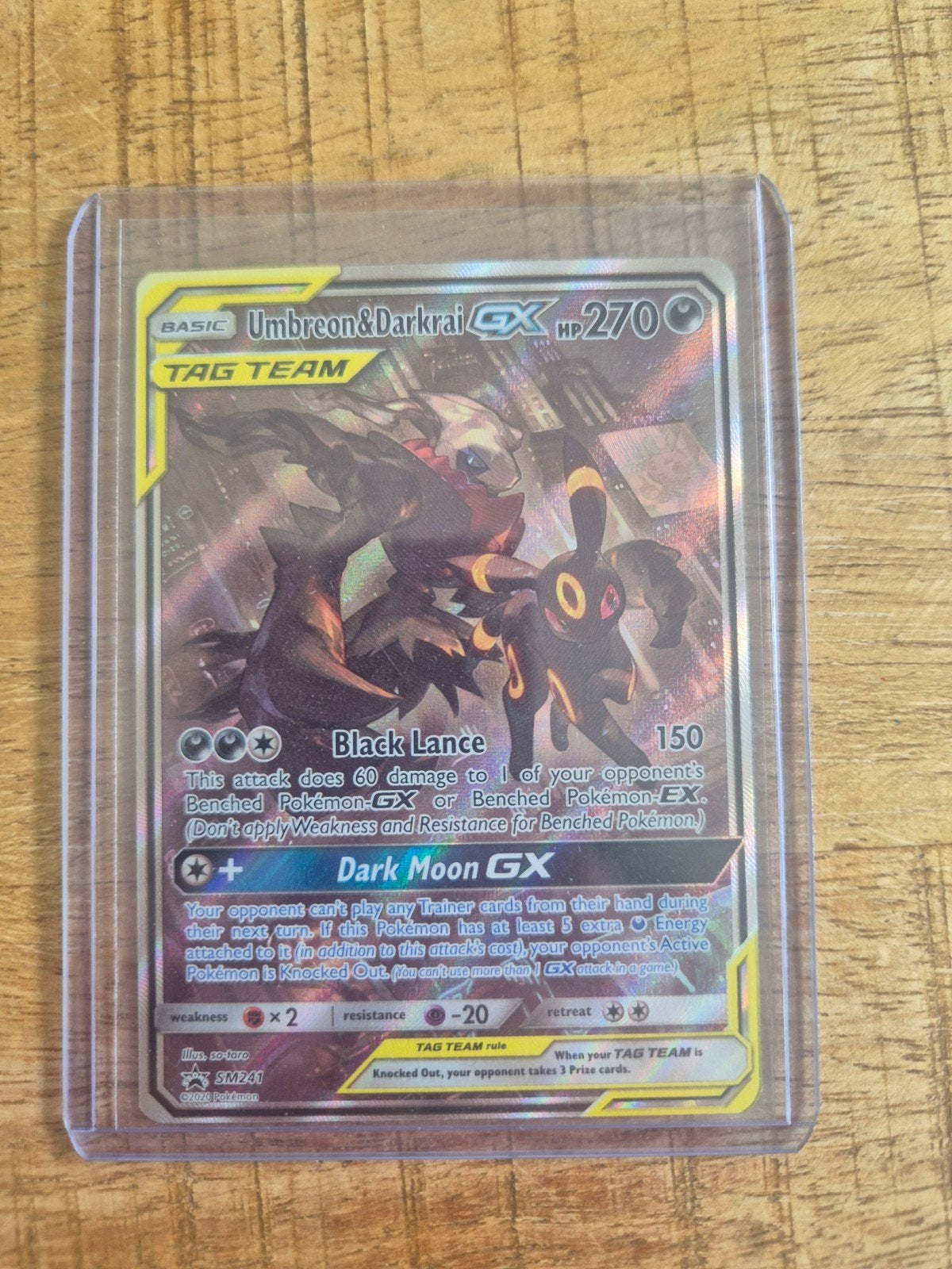 Umbreon & Darkrai Tag Team GX Full Art Promo SM241 NM, Ophalen of Verzenden, Zo goed als nieuw, Losse kaart, Foil