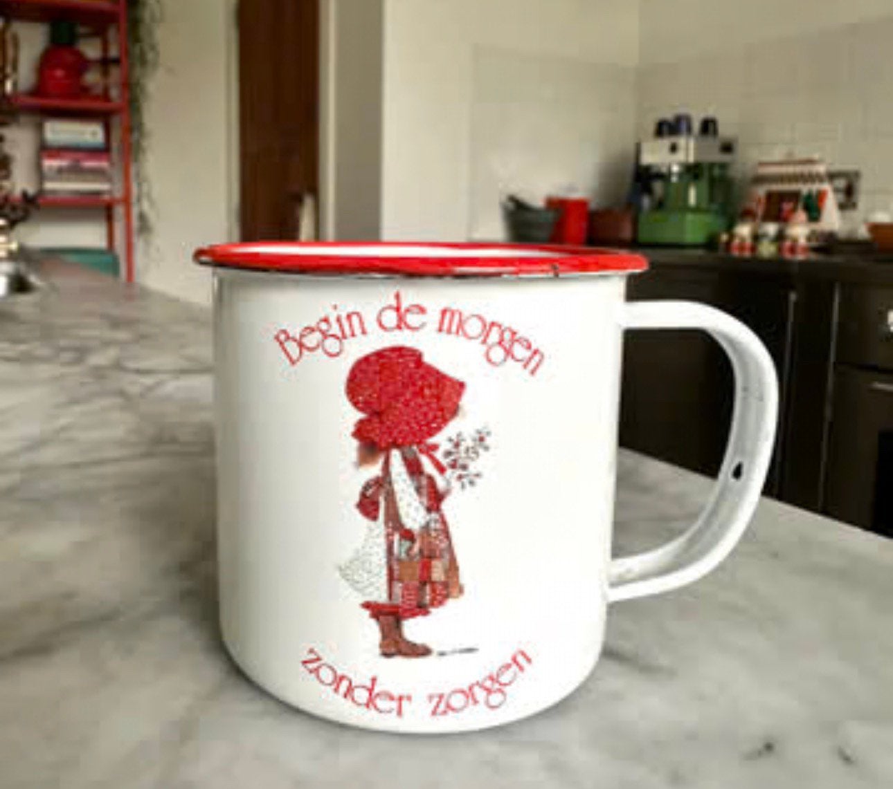 Holly Hobbie Emaille Mokje Bestek Vintage, Ophalen of Verzenden, Huis en Inrichting