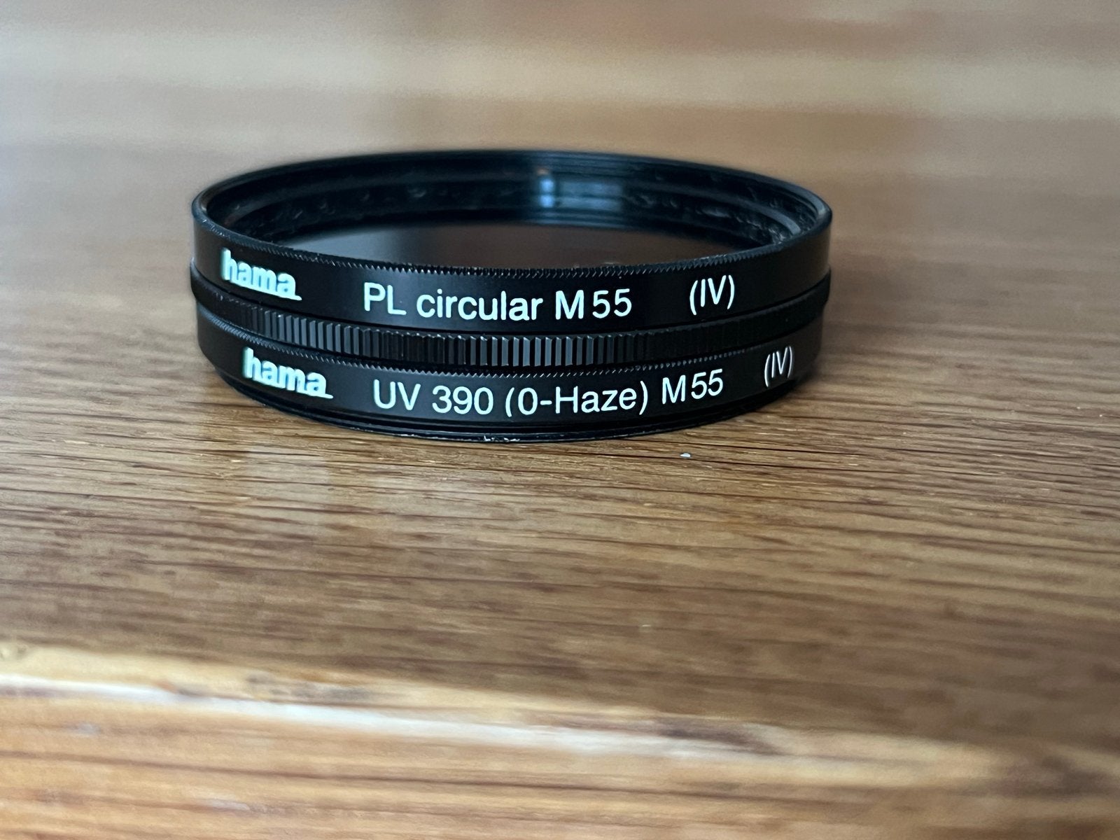 Hama UV-filter 390 (0-haze) M55 & Polarisatiefilter M55, Zo goed als nieuw, Hama, 50 tot 60 mm, Met schroefdraad