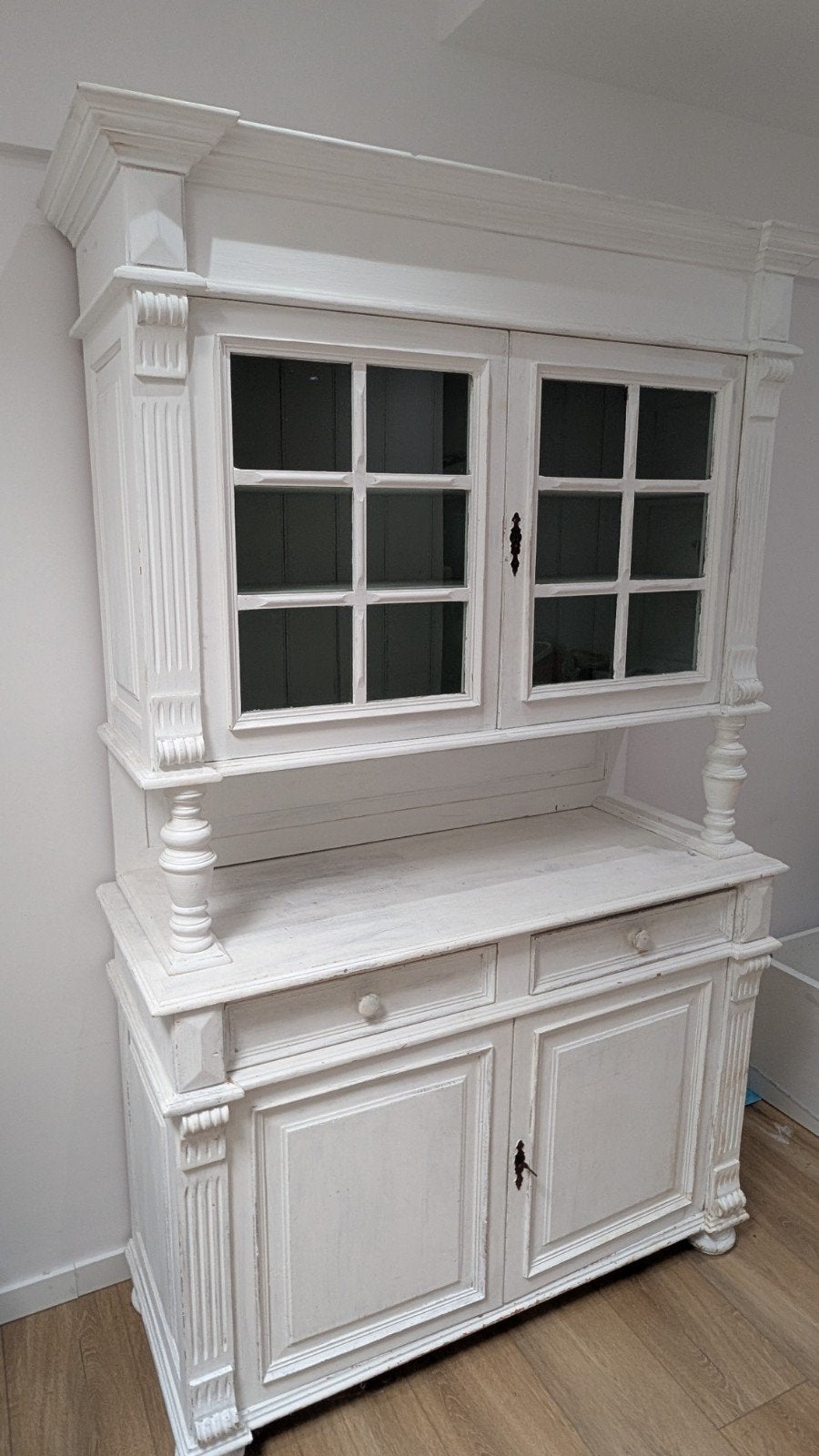 Brocante buffetkast in 2 delen, wit, 205x136 cm, Ophalen