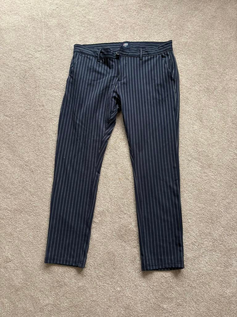 Denim Project broek pantalon blauw streep maat 38/32 heren, Ophalen of Verzenden, Zo goed als nieuw, Maat 48/50 (M), Blauw