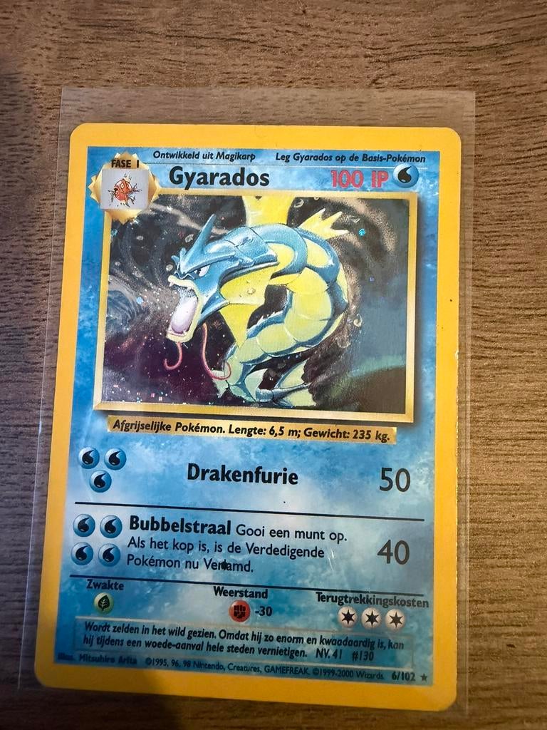 Pokemon gyarados base set NL HOLO 6/102, Ophalen of Verzenden, Zo goed als nieuw, Foil