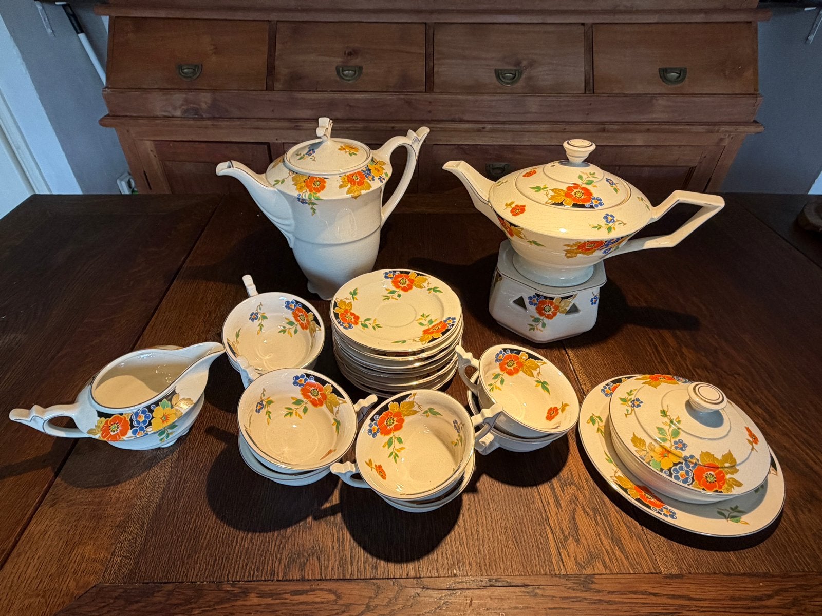Art Deco servies Mosa plateel Oostindische kers, Ophalen of Verzenden