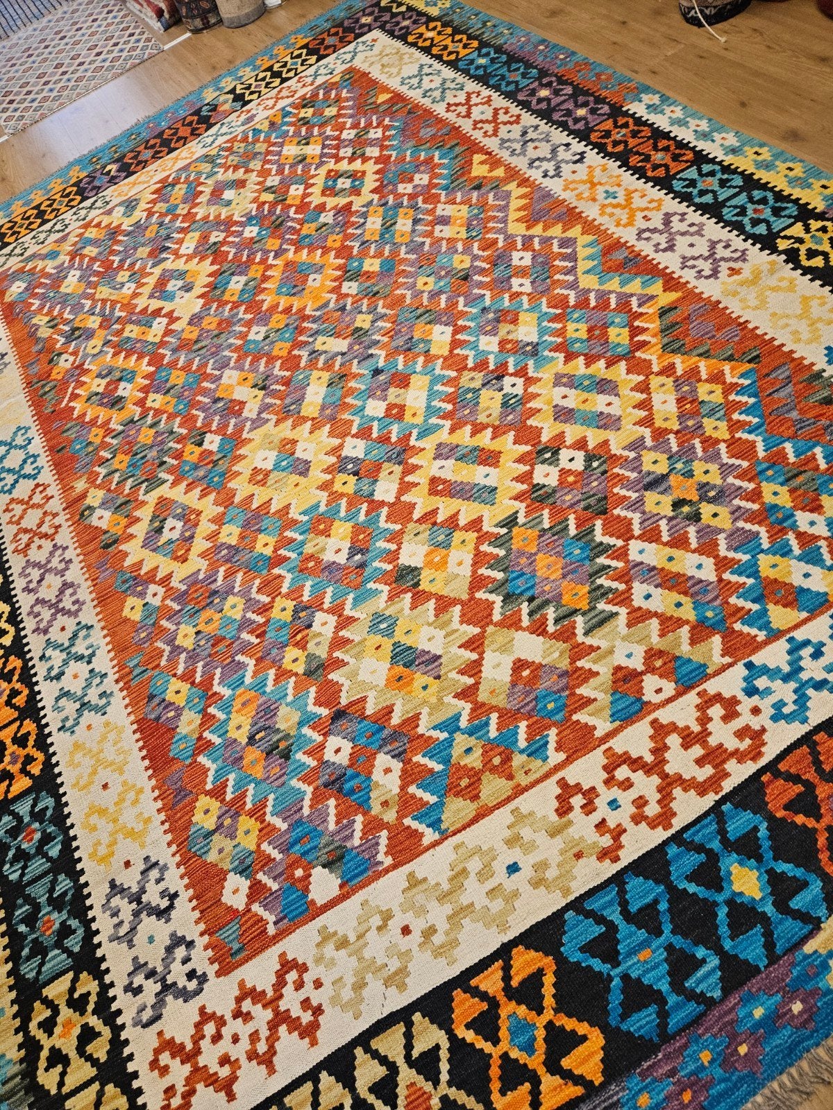 Handgeweven oosterse wollen kelim 355x256, Info@SlatsAntiek.nl, Crème, Vof Slats Antiek, Ophalen of Verzenden