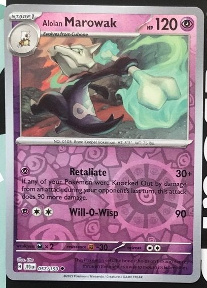 Pokemon - Alolan Marowak (JTG 057) - Reverse holo.., Ophalen of Verzenden, Nieuw, Losse kaart, Foil