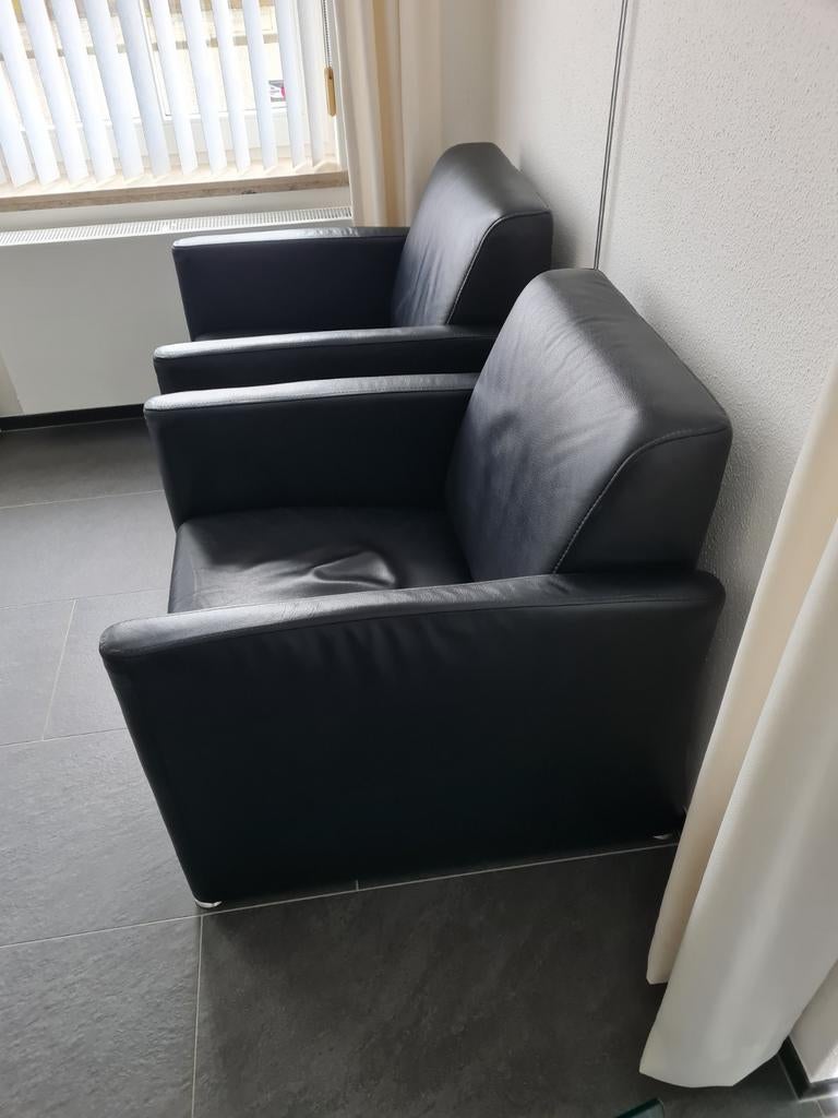 Mooi zwart lederen bankstel te koop, Ophalen, Gebruikt, Strak,modern, Leer