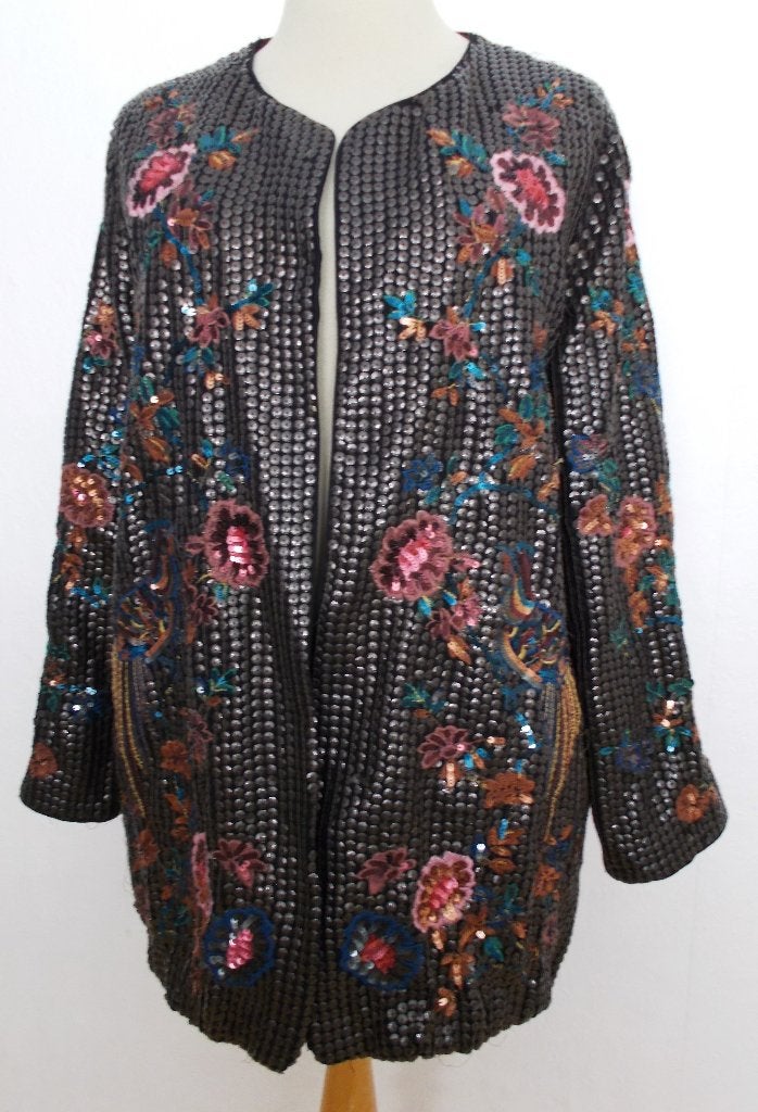 Glamour apart pailletten bewerkt vogel/bloemen jasje! XL, Bruin, Verzenden, Maat 46/48 (XL) of groter, Zo goed als nieuw