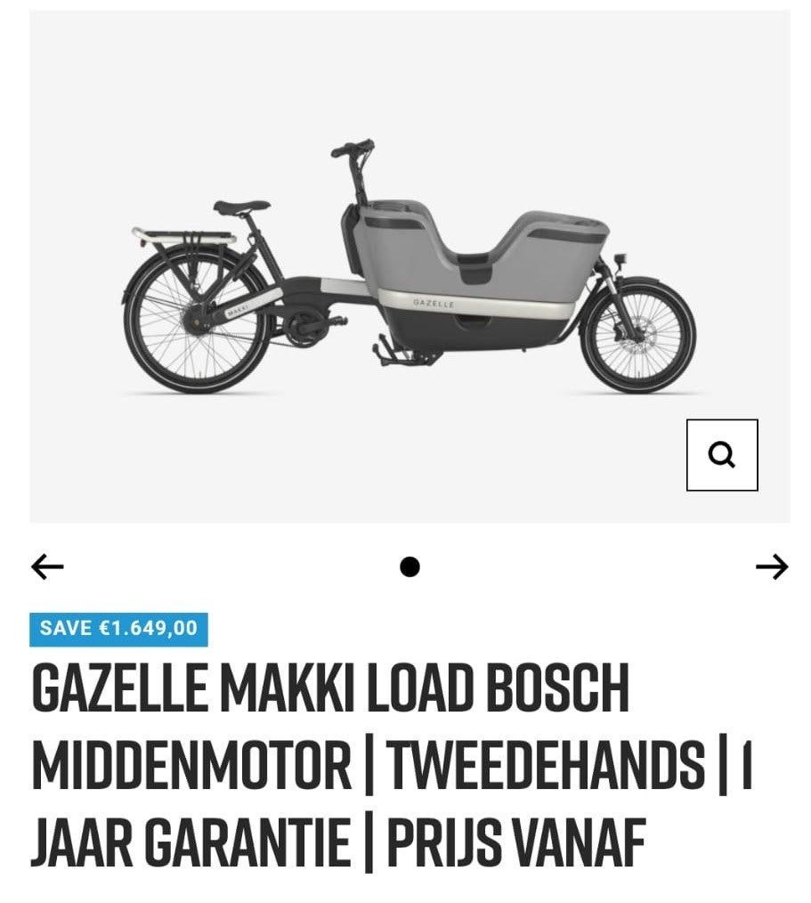 Gazelle Makki elektrische bakfiets Bosch middenmotor, Ophalen, Zo goed als nieuw, 47 tot 51 cm, 50 km per accu of meer