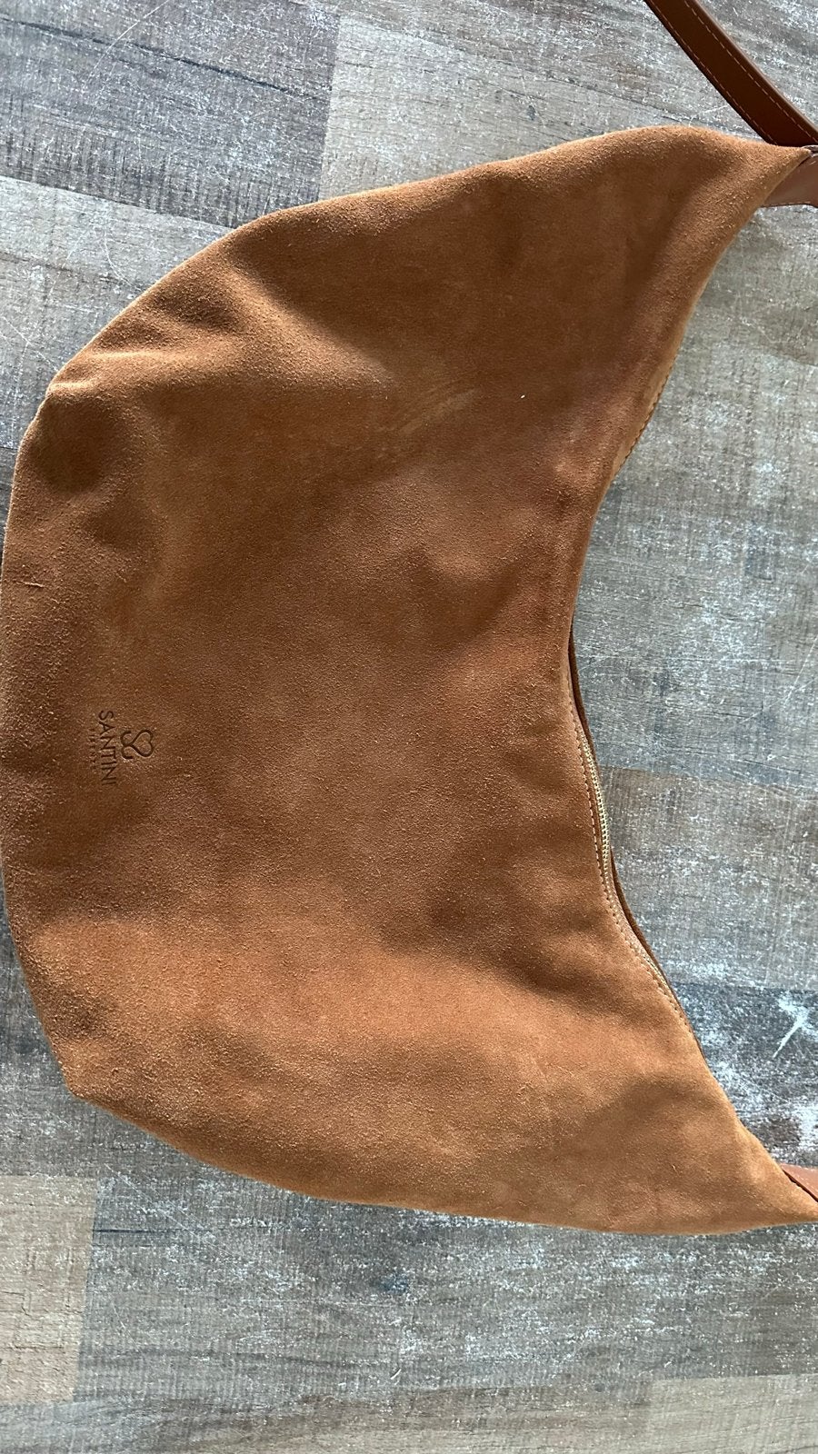 Mooie ongebruikte suède leren tas Santini Firenze, Ophalen, Nieuw, Bruin, Handtas