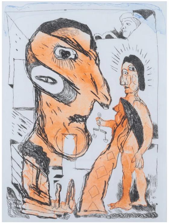Lucebert Swaanswijk(1924)Ets Aquatint "De Weegschaal"Ges Gen, 66 cm, Ingelijst, Mythologie, Ophalen of Verzenden