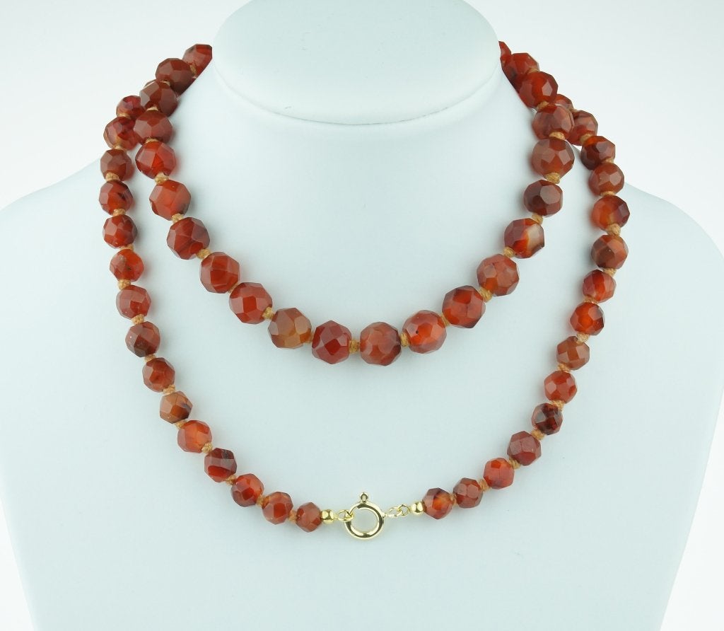 Sale! Carneool ketting edelsteen 14k slot goud vintage dames