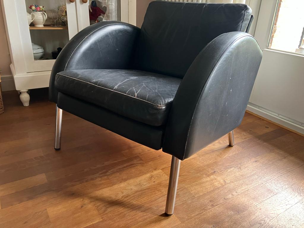 Vintage Ikea leren fauteuil - Zwart, Ophalen, Gebruikt, Minder dan 75 cm, Leer