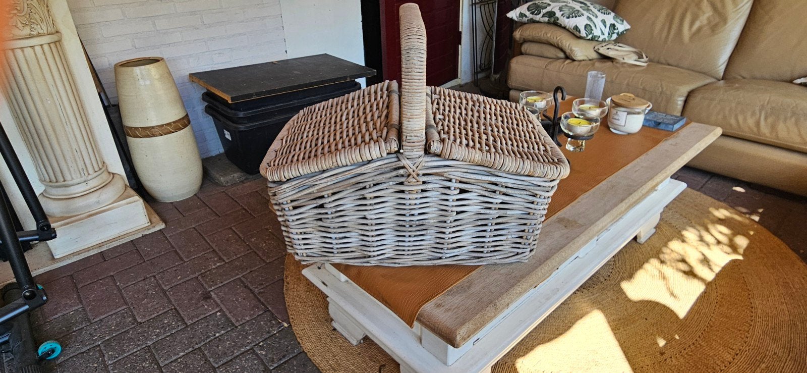 Rotan picknickmand met deksel en handvat, Ophalen, Gebruikt, Zonder inhoud