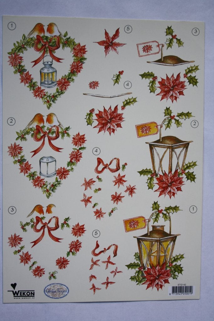 7 stuks knipvellen 3D kerst en bloemen 7294, Ophalen of Verzenden, Nieuw, Kerst, Knipvel