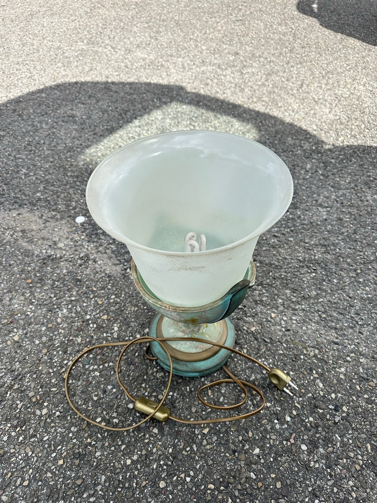 Vintage Tafellamp met Glazen Kap - Groen/Brons, Ophalen