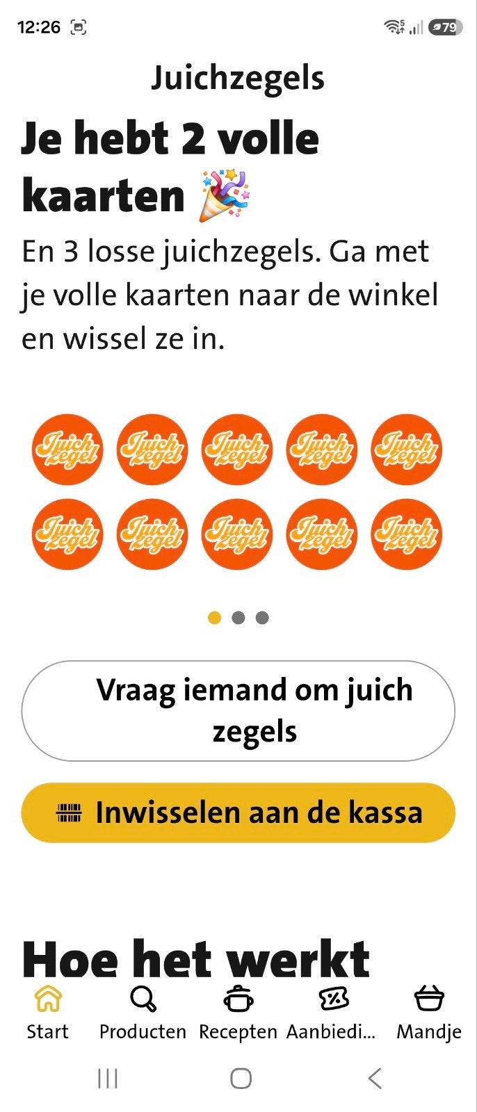 1 volle spaarkaart Juichzegels Jumbo + 3 losse zegels, Ophalen