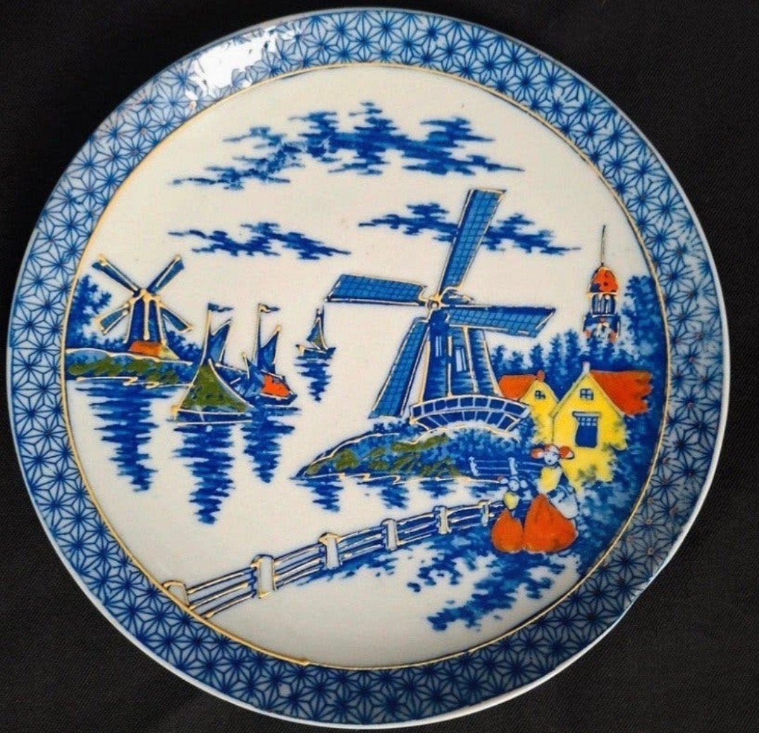 Antiek Porseleinen Wandbord - Hollands Landschap, Antiek en Kunst, Ophalen of Verzenden