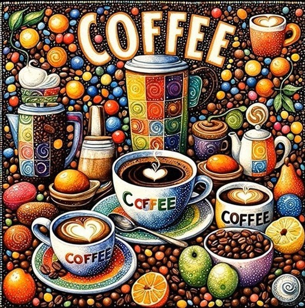 30x30cm Diamond Painting kleurrijke koffie nr 352, Zee en Strand, Verzenden, Nieuw, Overige materialen