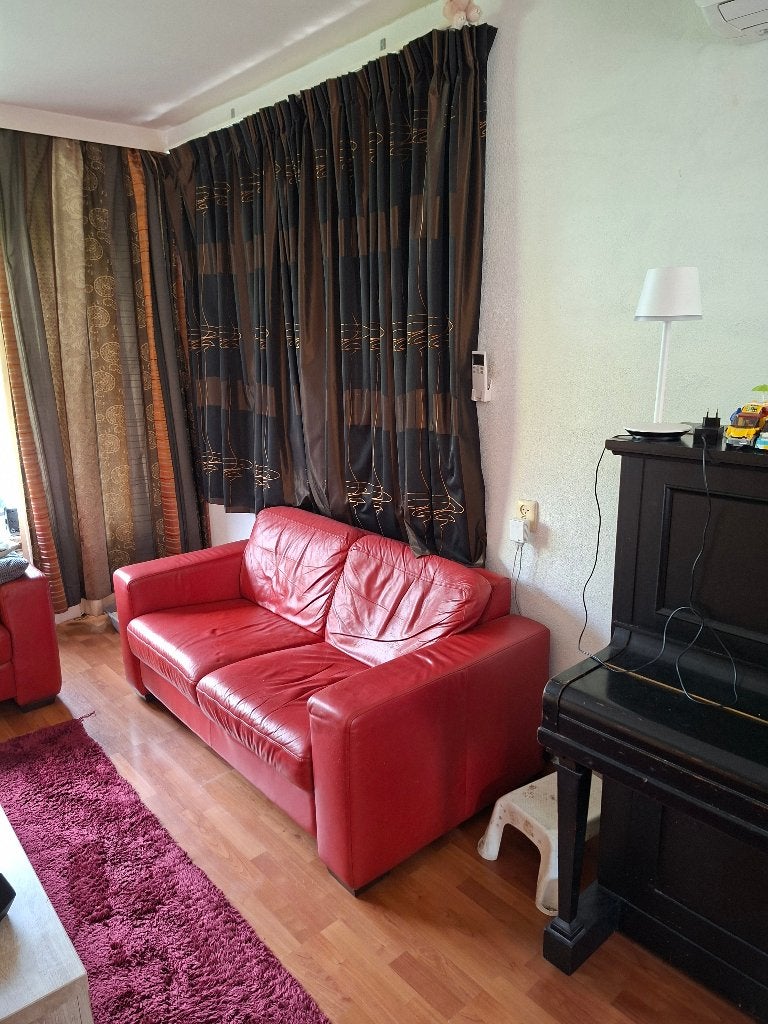Rood montel bankstel, Ophalen, Gebruikt, 150 tot 200 cm, Rechte bank