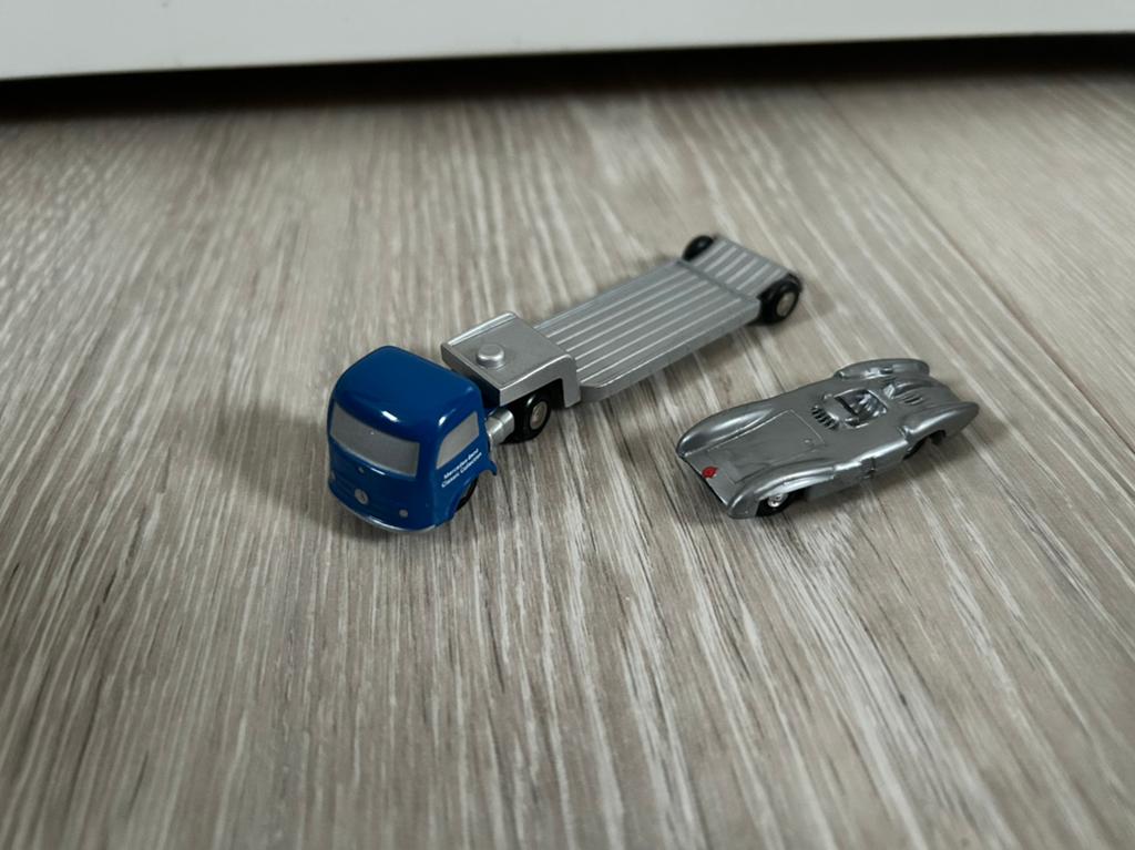 1:87 Schuco Piccolo Mercedes Renntransporter met streamliner, Ophalen of Verzenden, Zo goed als nieuw, Auto, Schuco