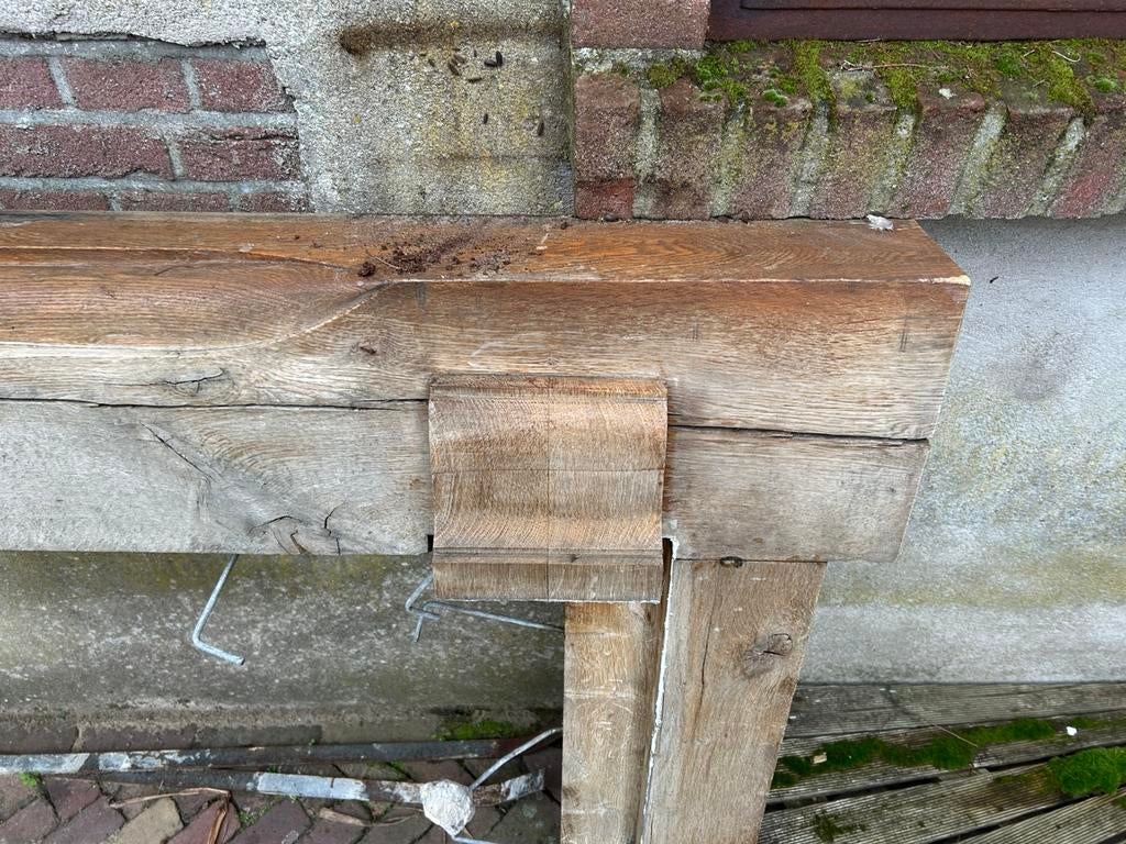Eiken schoorsteenmantel, Ophalen of Verzenden, Zo goed als nieuw, Vrijstaande haard, Houthaard