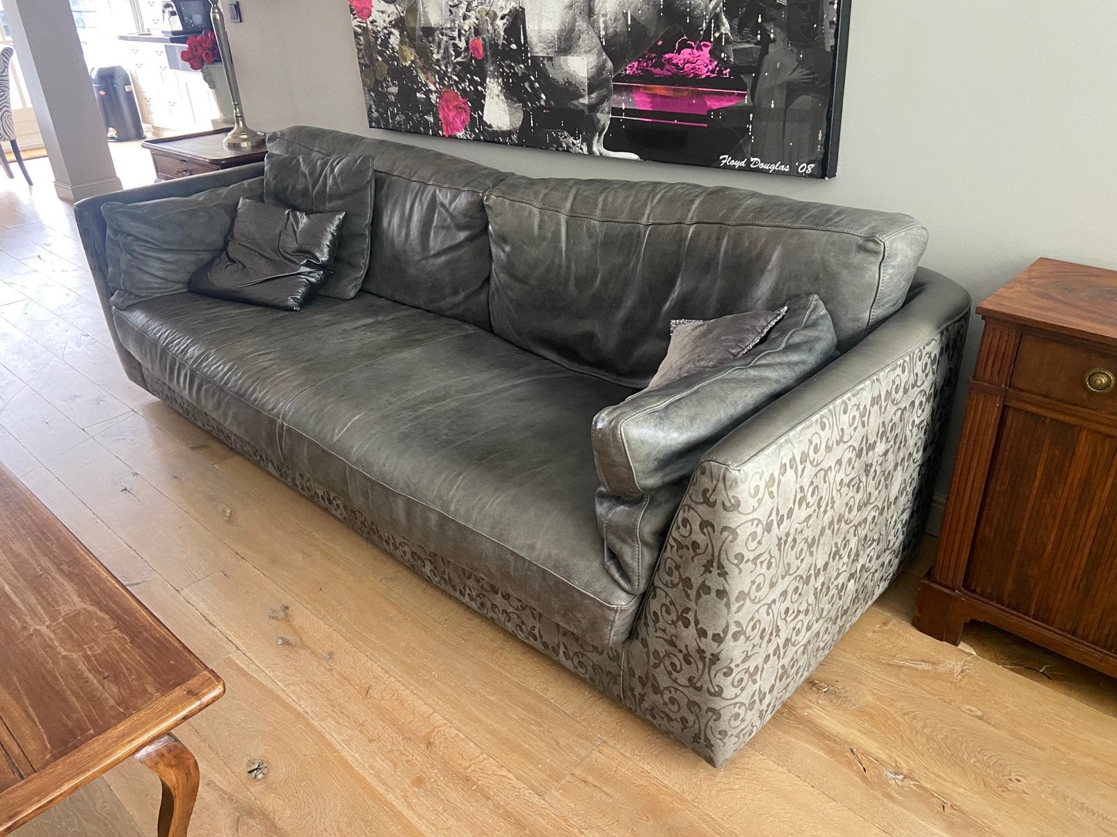 Lederen bankstel 2.50x1.00x0,70 lxbxh donkergrijs, Ophalen, Zo goed als nieuw