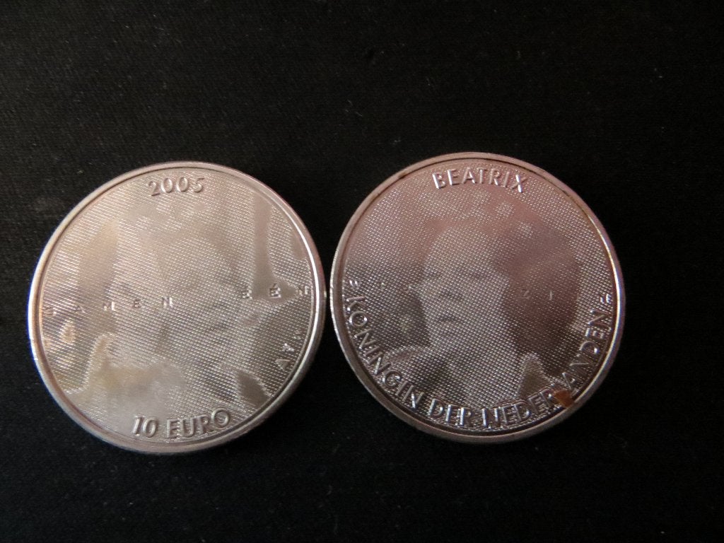 2x Nederlandse zilveren 10 euro munt (2005), Setje, Koningin Beatrix, Zilver, Euro's