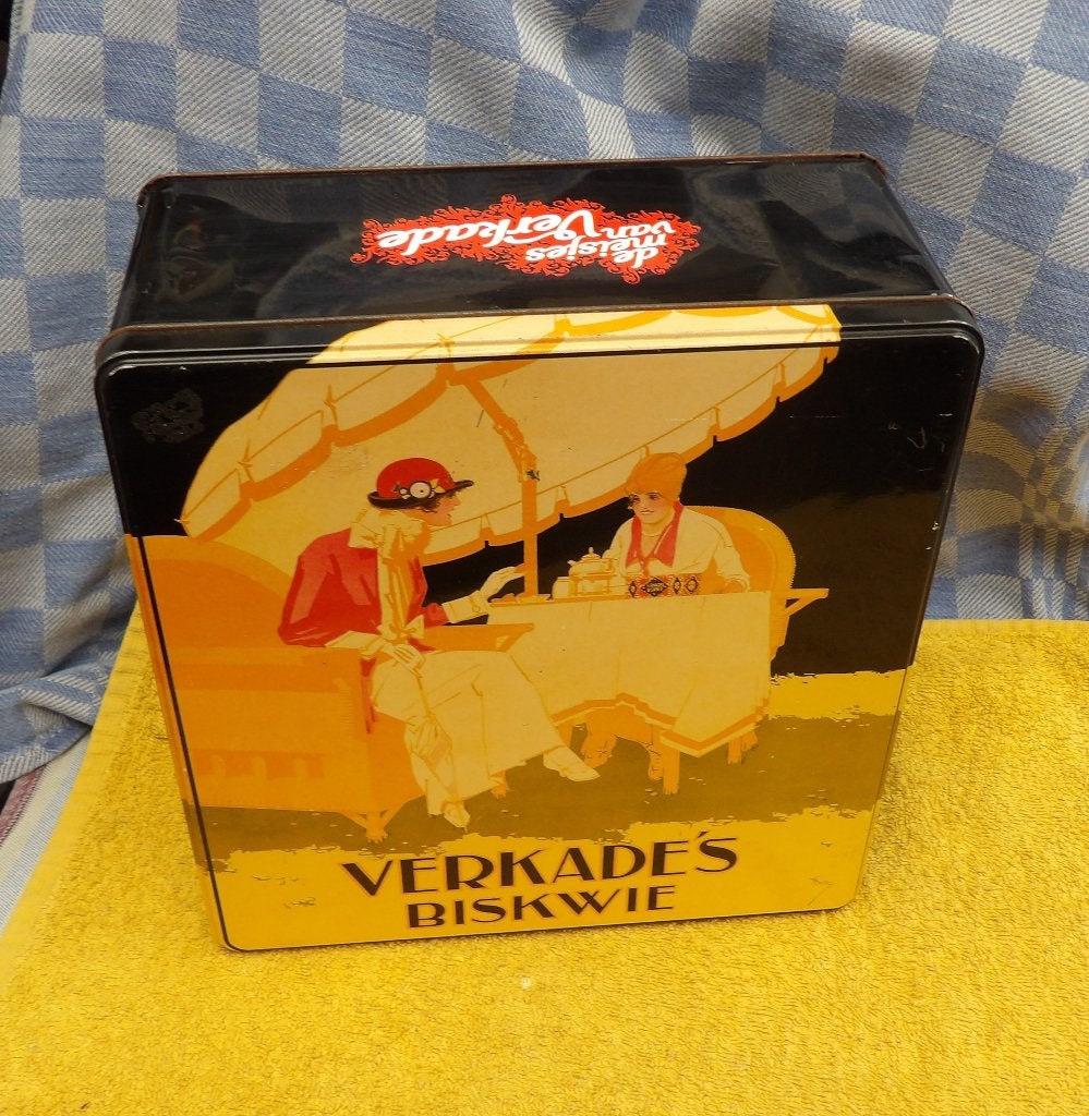 groot blik/ Verkade / koekjestrommel/ voorraadblik, Verzamelen, Blikken, Ophalen of Verzenden, Gebruikt, Koek(jes), Verkade