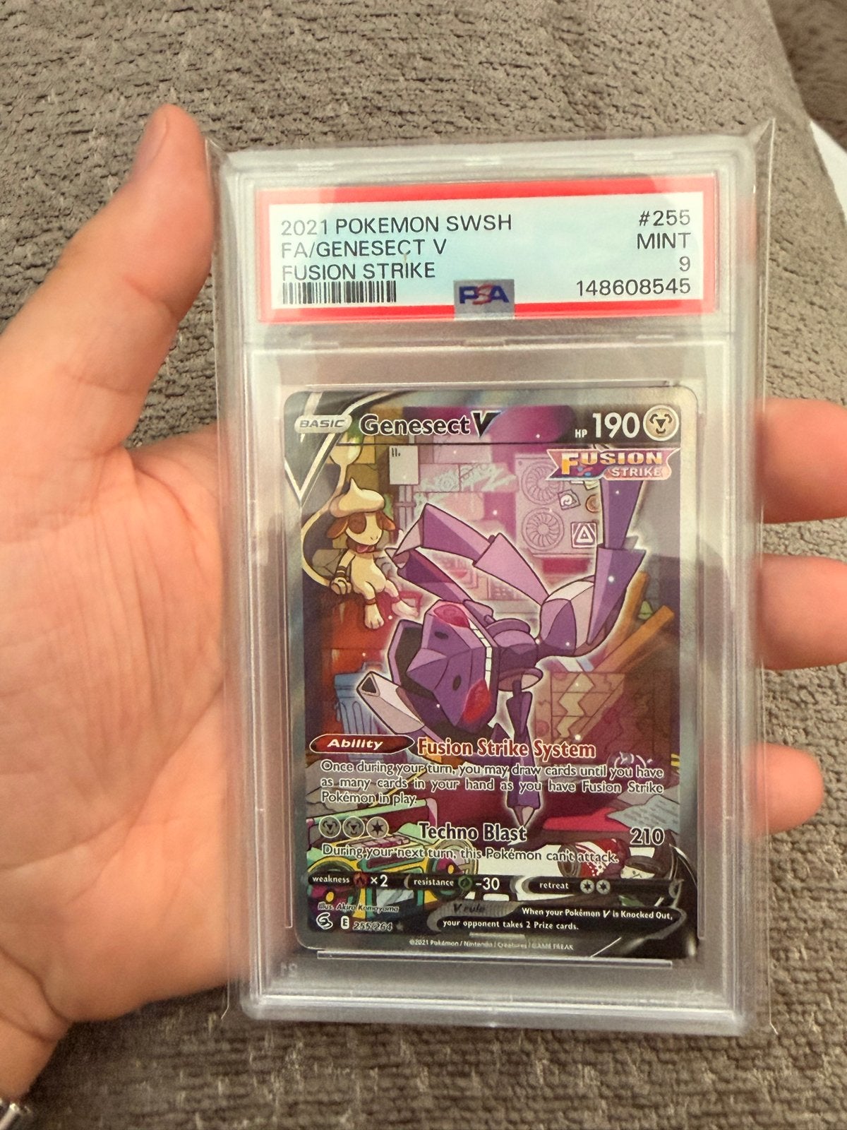 Pokémon Genesect V Fusion Strike PSA 9 Mint, Ophalen of Verzenden, Zo goed als nieuw, Losse kaart