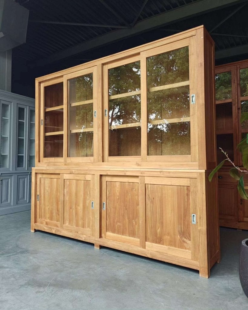 Grote / Brede teakhouten schoolkast | Servieskast #7248, Huis en Inrichting, Gebruikt, Met deur(en), -, 200 cm of meer