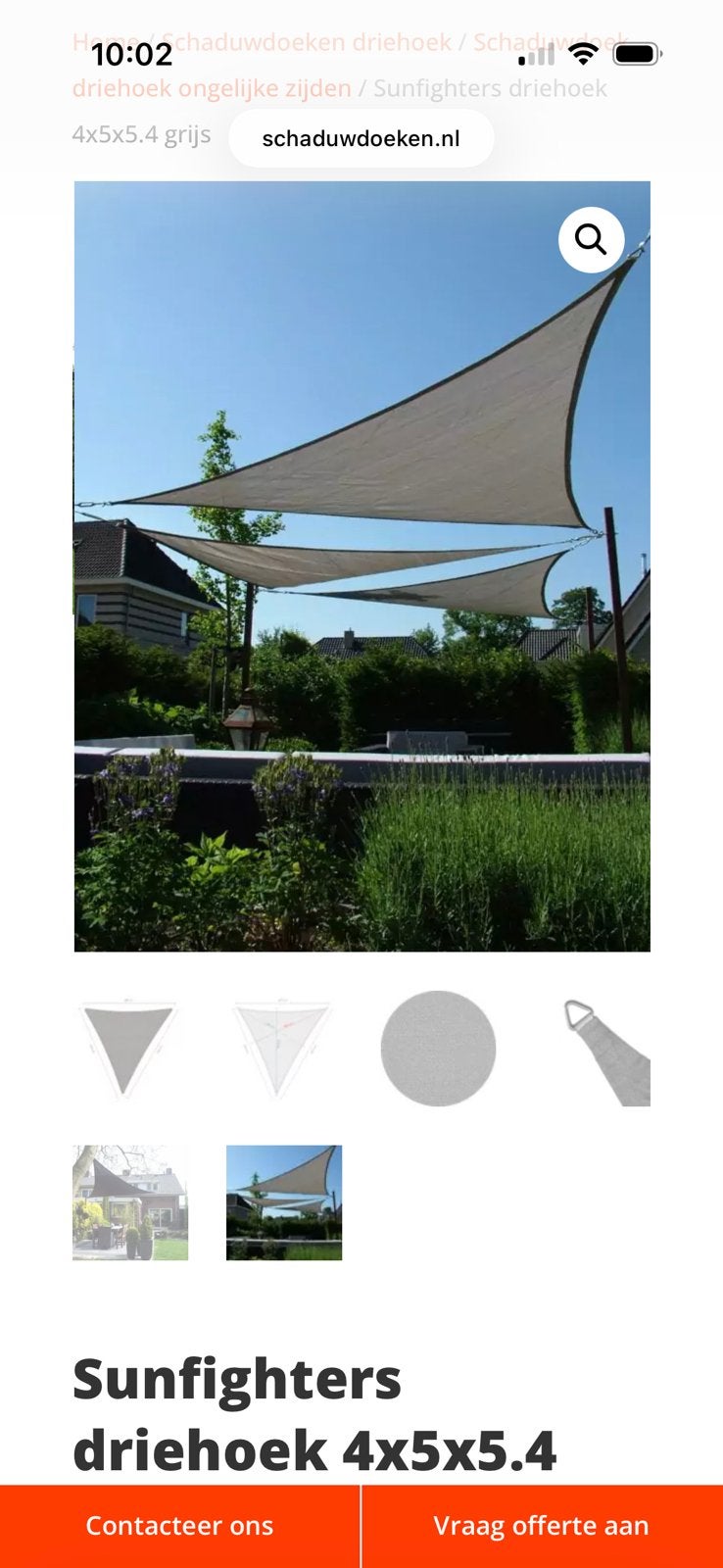 Mooi Schaduwdoek te koop van het merk Sunfighters, Tuin en Terras, Schaduwdoeken, Ophalen of Verzenden, Zo goed als nieuw