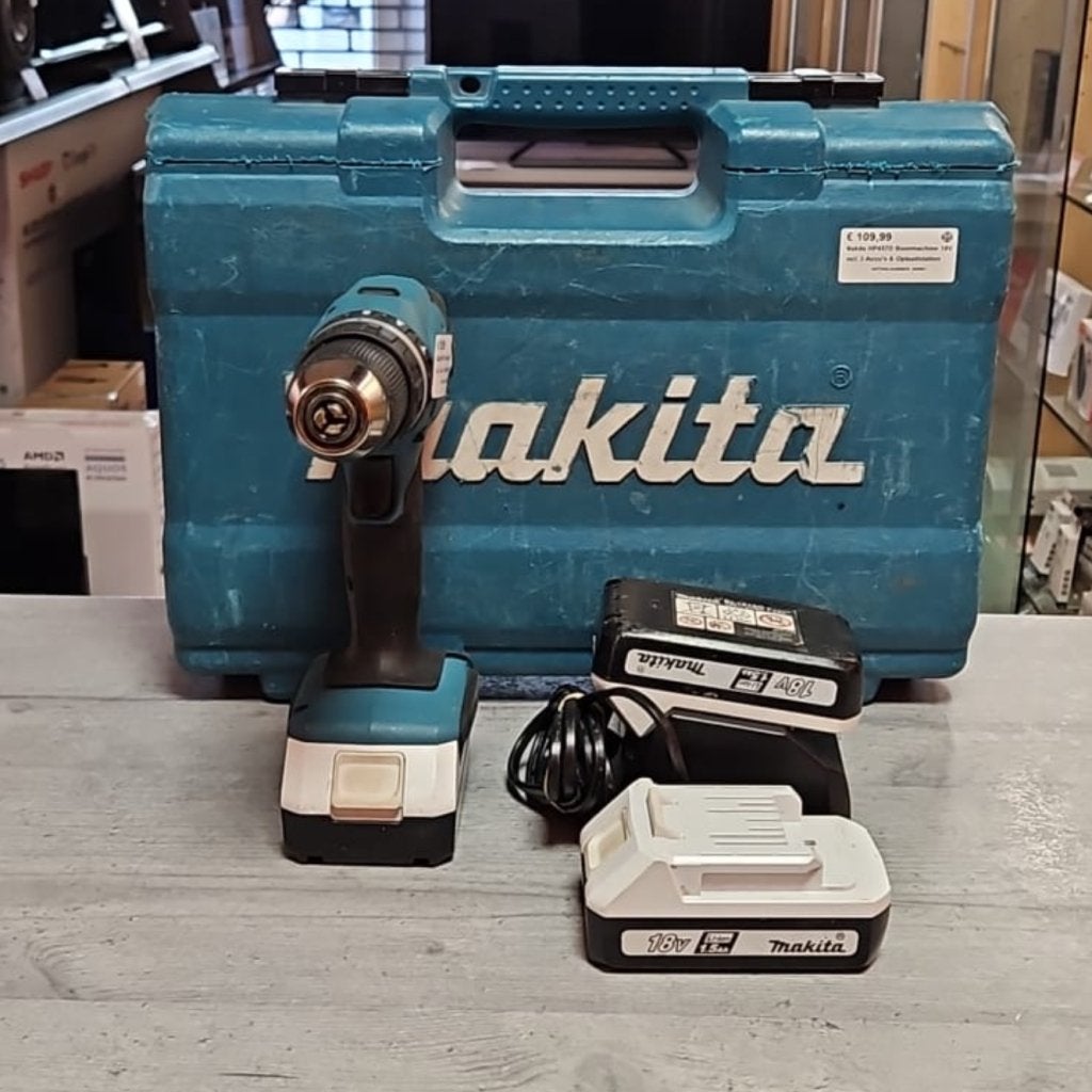Makita HP457D Boormachine 18V Incl: 3 Accu's & Oplaadstation, Makita, Gebruikt, Support@makita.com, Makita Corporation, 3-11-8, Sumiyoshi-cho, 
Anjo, Aichi 446-8502
Japan