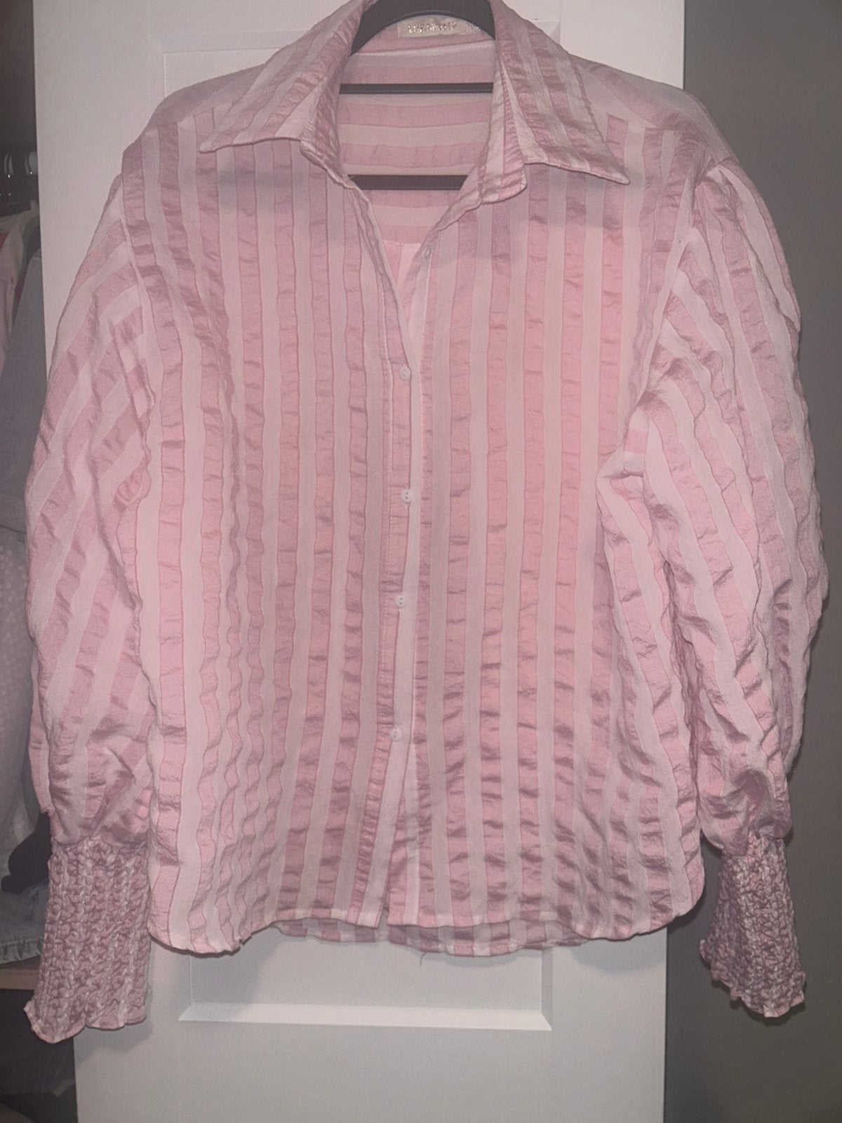 Roze witte blouse s-m, Kleding | Dames, Blouses en Tunieken, Verzenden, Zo goed als nieuw, Maat 38/40 (M), Wit