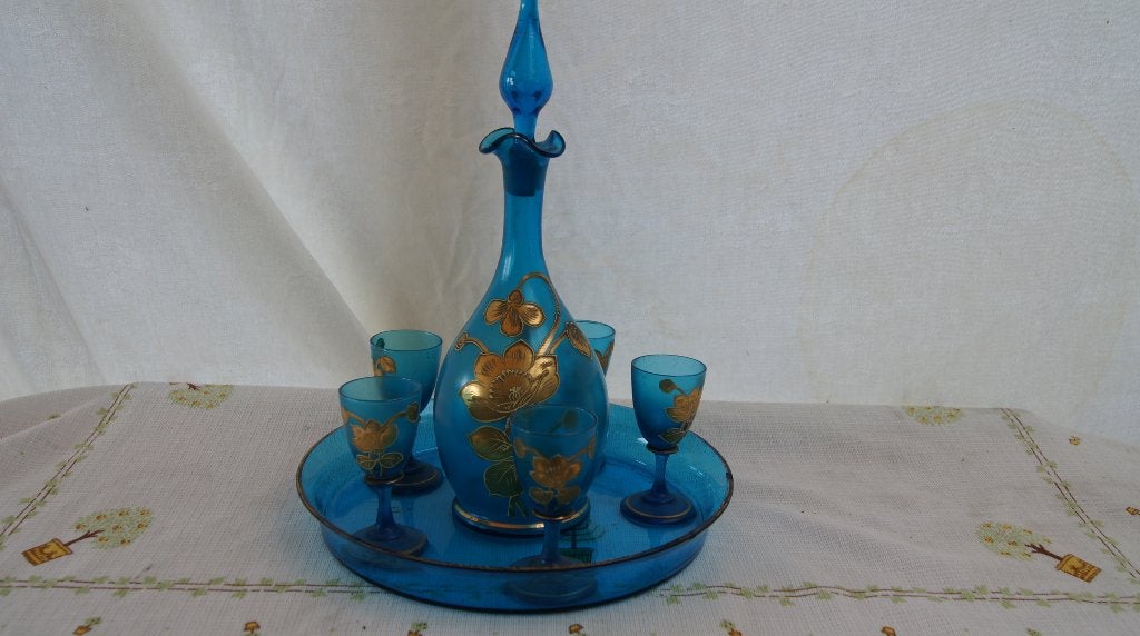 karaf set in een opvallende blauwe kleur,, Ophalen of Verzenden
