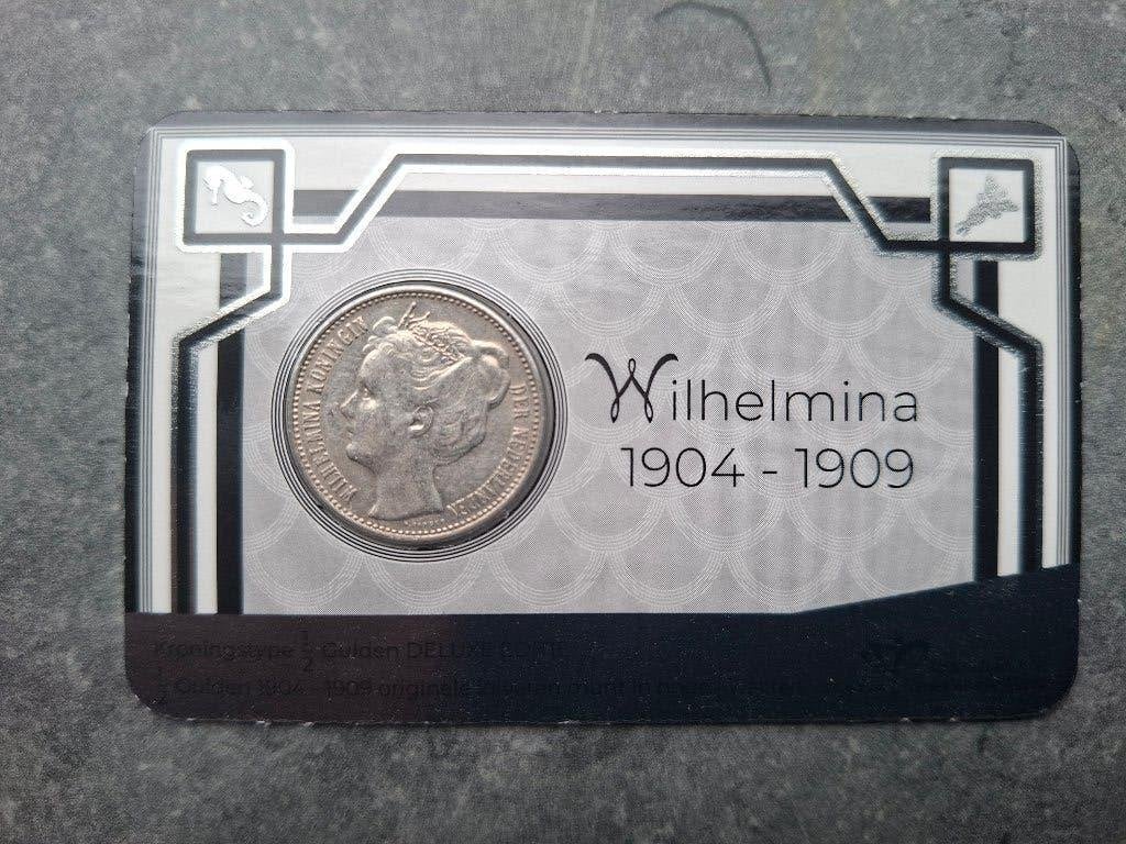 Coincard zilveren halve 1/2 gulden Wilhelmina  1908, Ophalen of Verzenden, Koningin Wilhelmina, ½ gulden, Losse munt