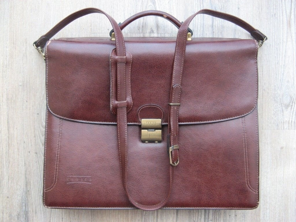 Luxe Leren Aktetas, merk Texier., Verzenden, Gebruikt, Bruin, Leer