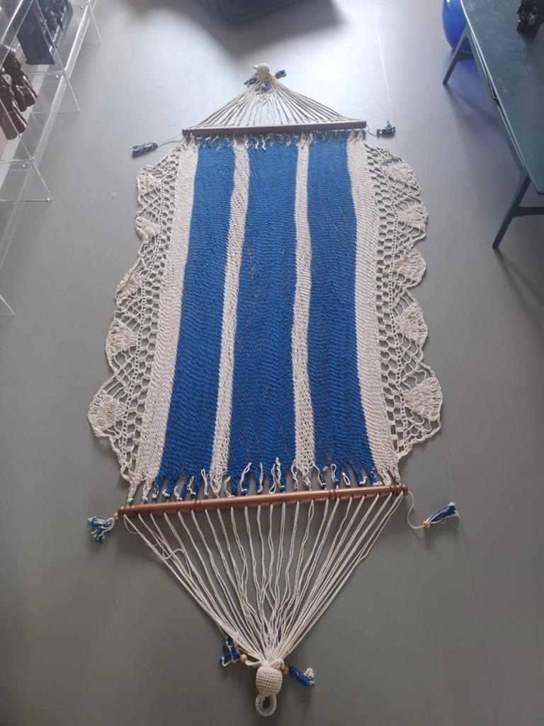 Hangmat gehaakt blauw wit boho ibiza, Ophalen