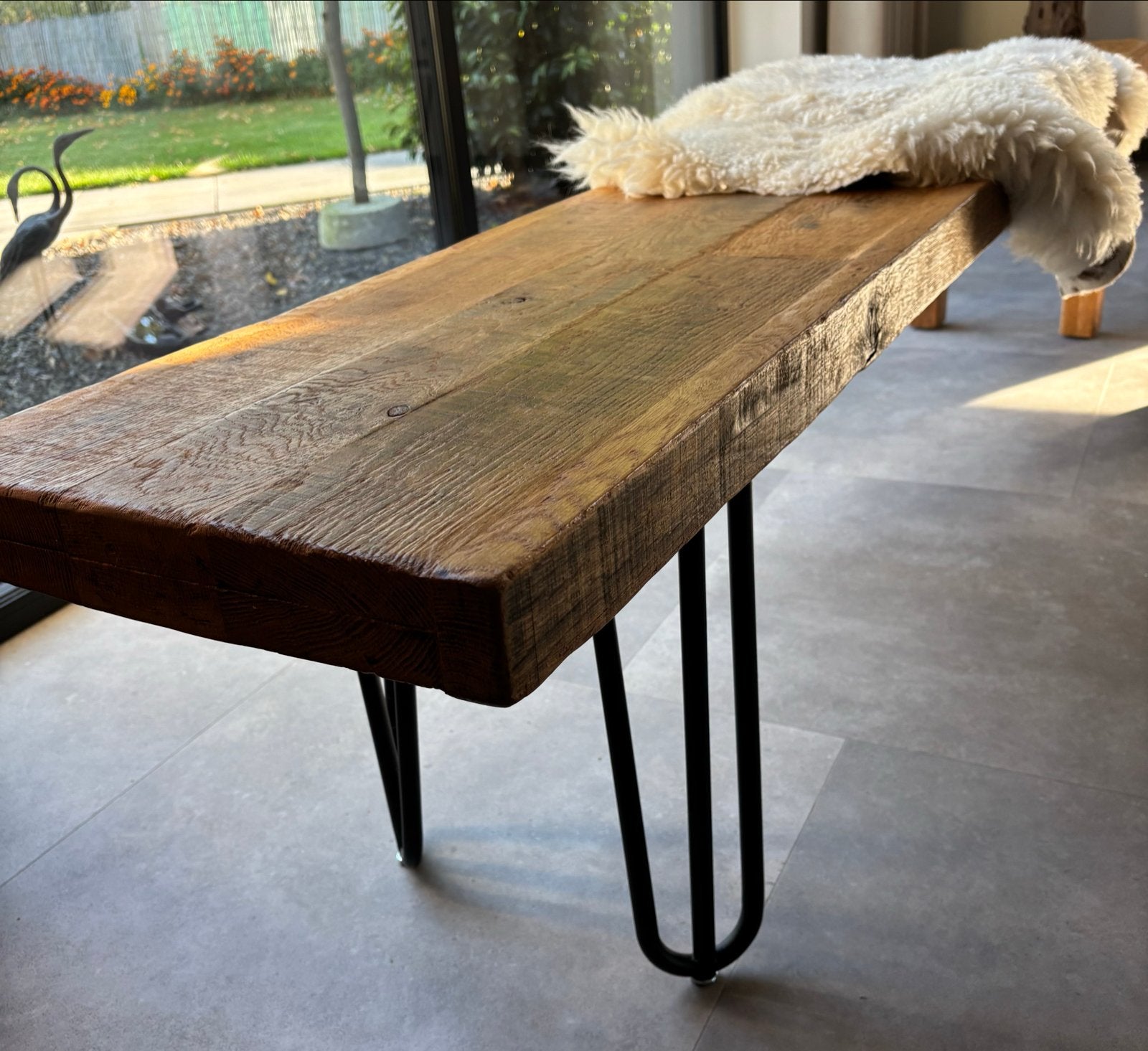 Massieve Eikenhouten Bank 220x38x47 cm, Minder dan 50 cm, Gebruikt, 125 cm of meer, Ophalen of Verzenden