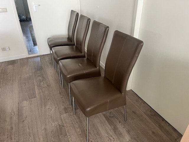 4 Eethoekstoelen, Ophalen, Gebruikt, Bruin, Leer