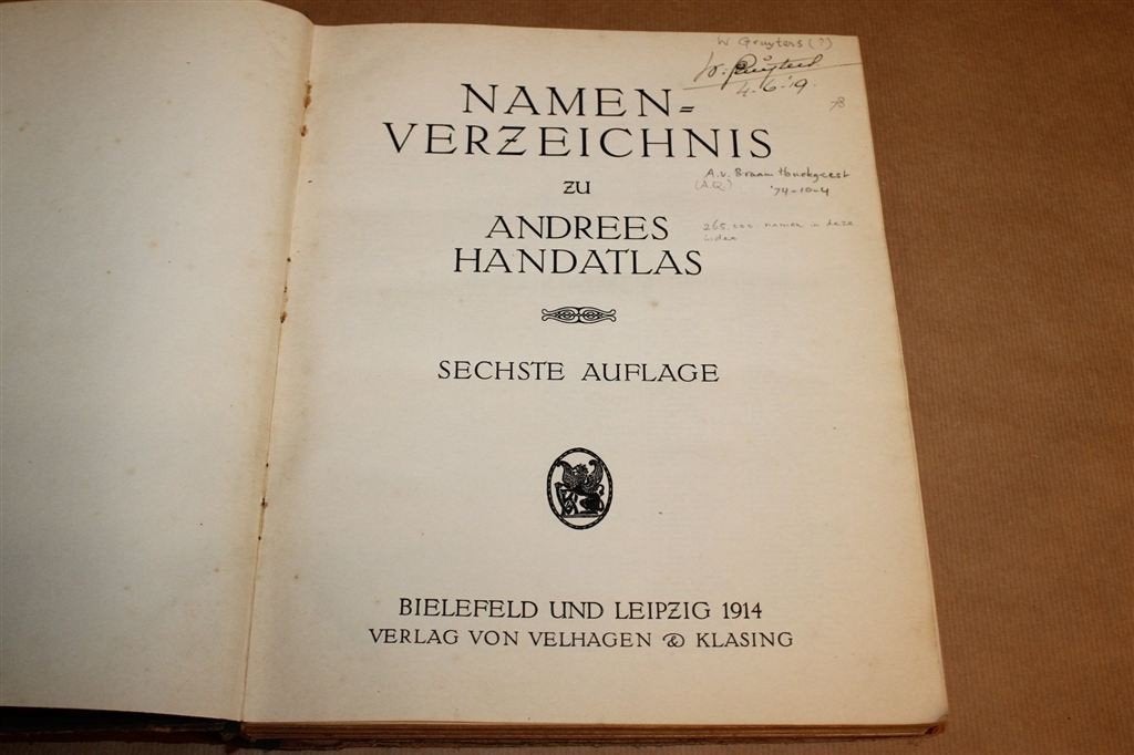 Namenverzeichnis Andrees Handatlas — Index op de Atlas 1914, Gelezen, Ophalen of Verzenden, Landkaart, 1800 tot 2000