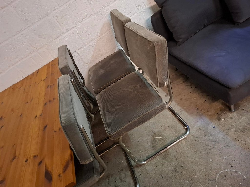 4 Stoelen lichtblauw ribstof aangeboden, Ophalen, Gebruikt, Blauw, Vier