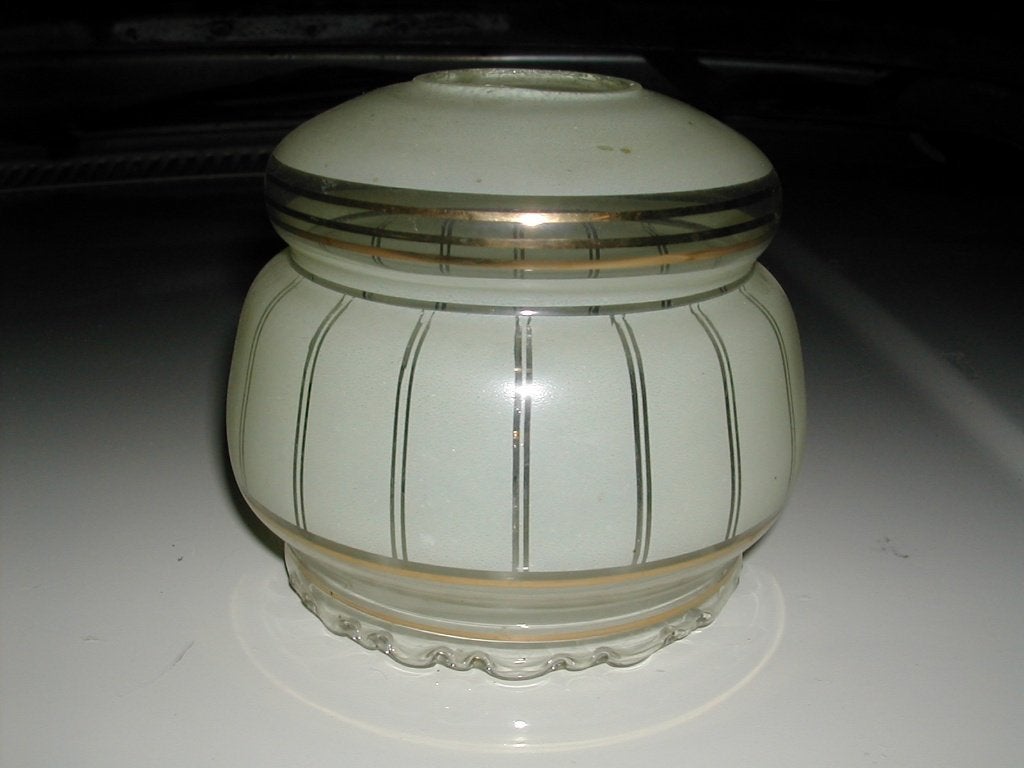 Antiek retro glazen lamp kapje 1 stuks beige blank met goud., Antiek en Kunst, Antiek | Lampen, Ophalen of Verzenden