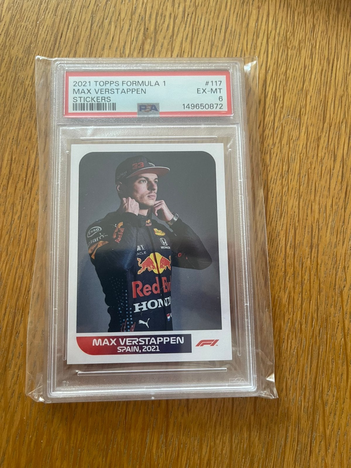 Max Verstappen Sticker PSA 6 Topps 2021, Ophalen of Verzenden, Zo goed als nieuw, Sticker